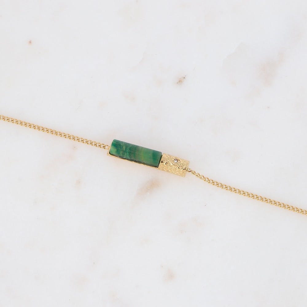 Golden Cyle bracelet with green jasper stone and white zirconia eye