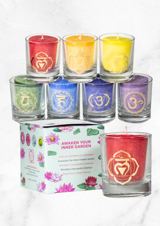 SET OF 7 CHAKRA SCENTED VOTIVE CANDLES GIFT BOX