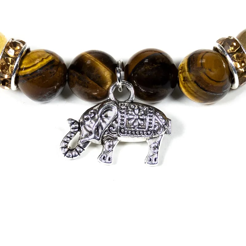Tiger eye and Rutilated Quartz bracelet with elephant