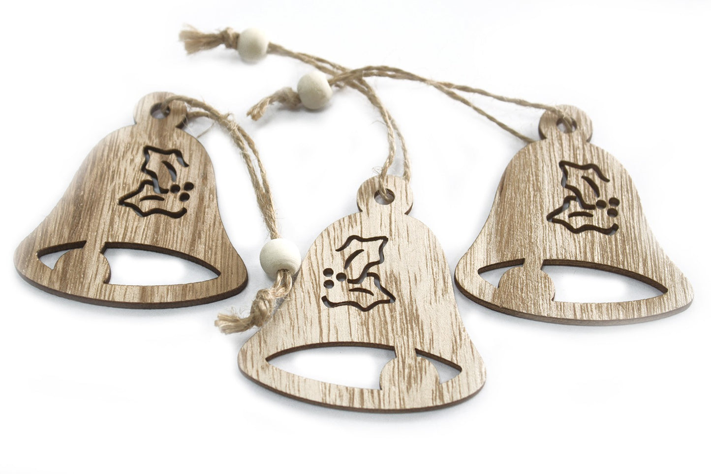 Set of 3 Handcrafted Wooden Christmas Decorations - Bell