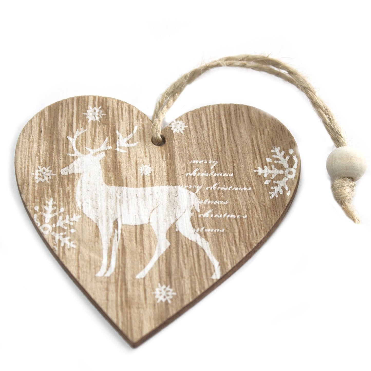 Set of 2 Handmade Wooden Christmas Decorations - Heart / Reindeer