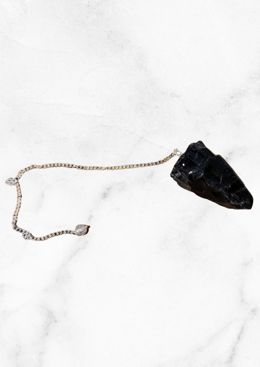 Rough black obsidian pendulum
