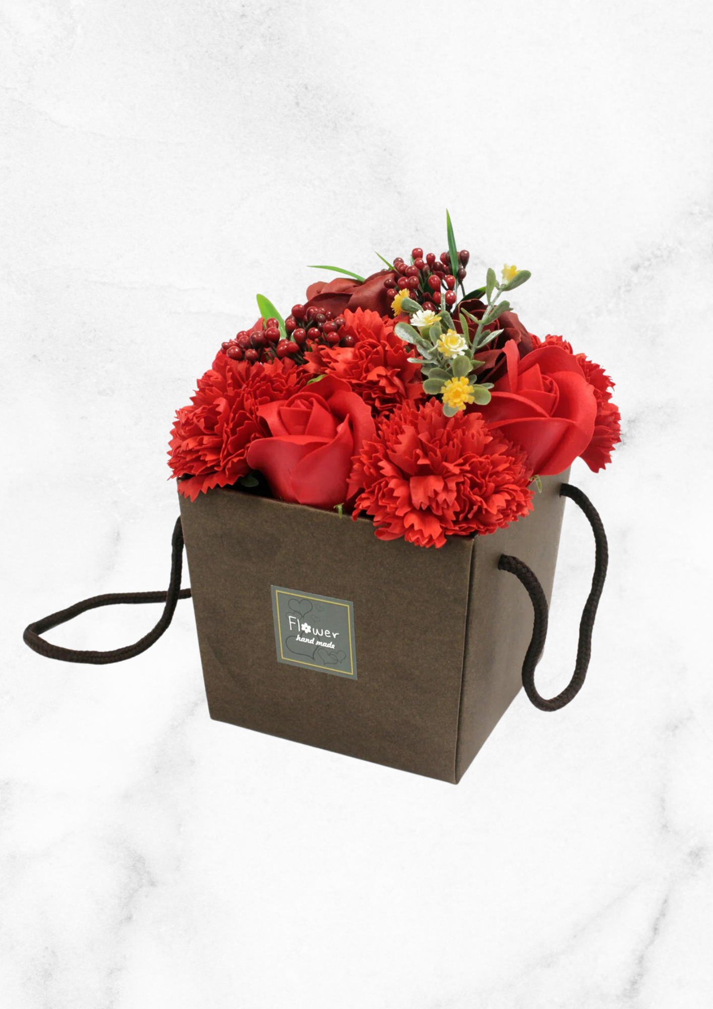 Bouquet de fleurs de savon - Roses et œillets Rouge