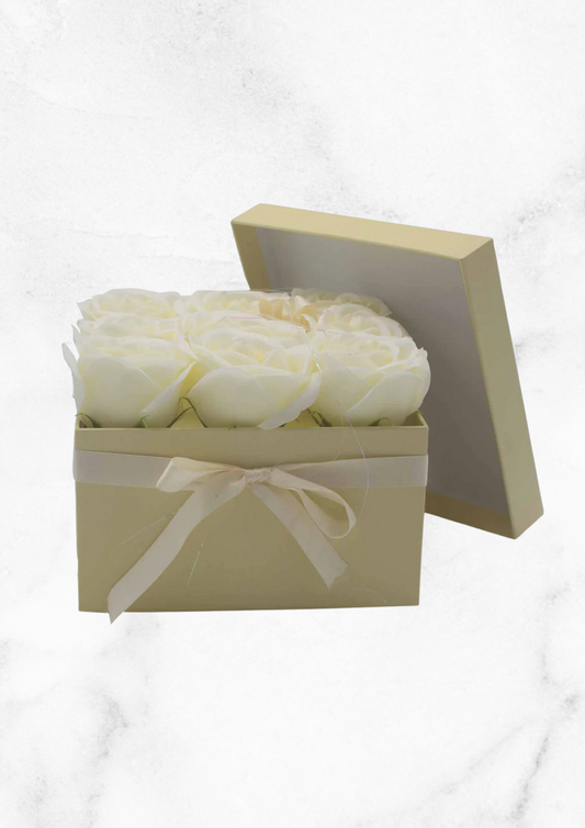 Soap Flower Bouquet - White Roses - Square