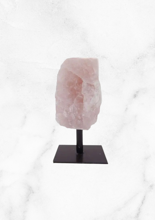 Rough rose quartz with stand