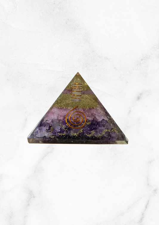 Orgonite Pyramide de quartz rose et améthyste