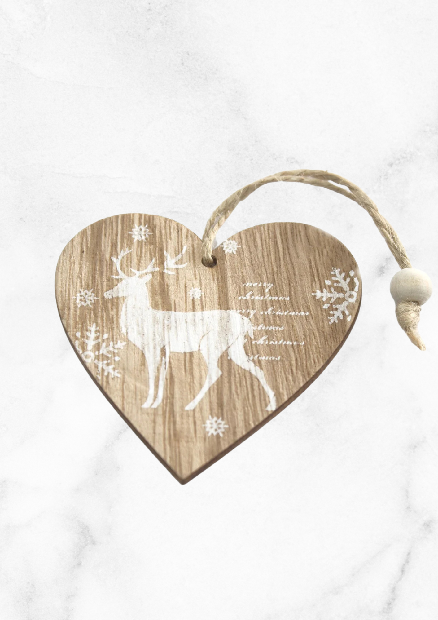 Set of 2 Handmade Wooden Christmas Decorations - Heart / Reindeer