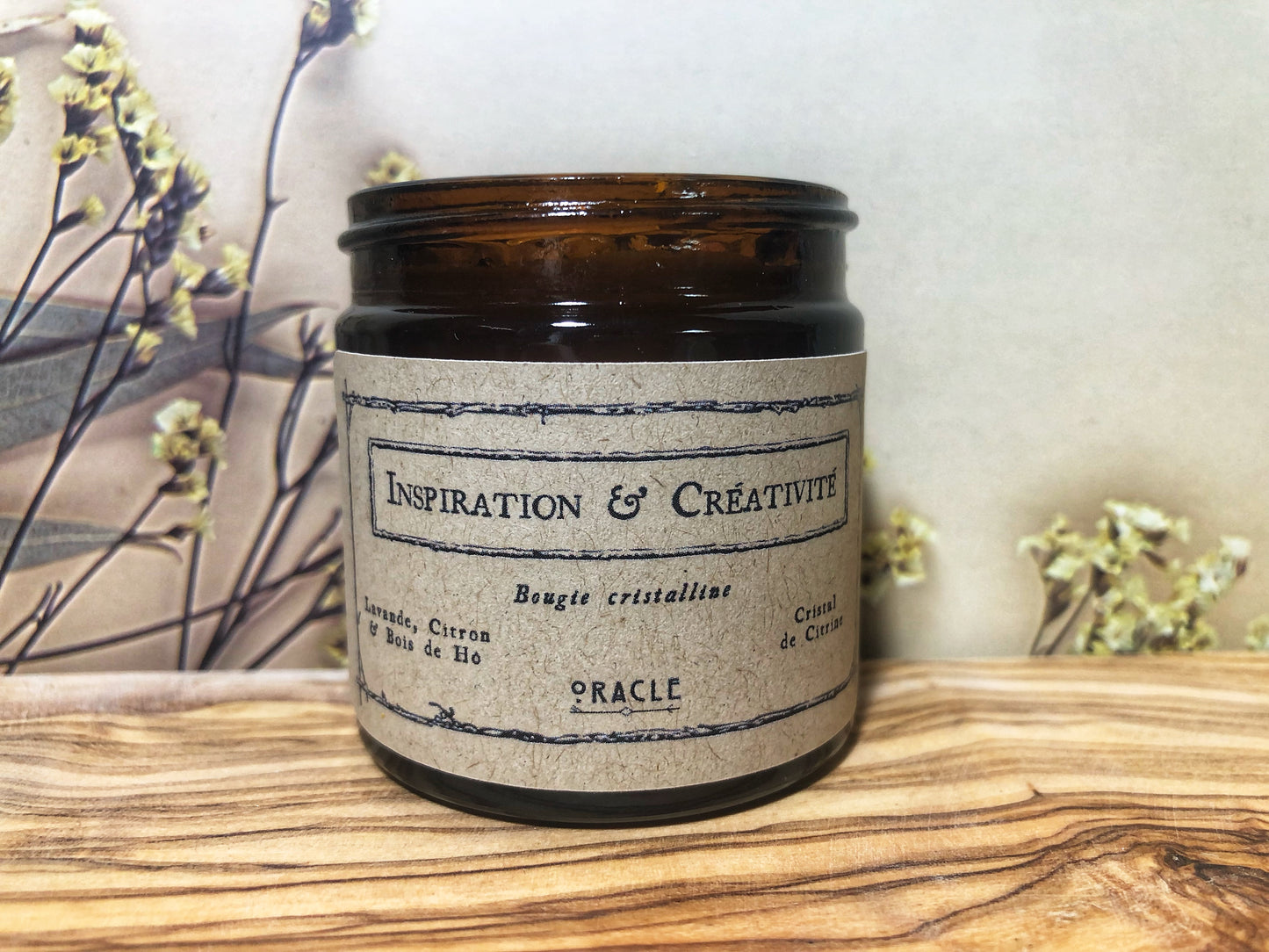 "Inspiration and Creativity" Candle - Lavender, Ho Wood and Lemon, Citrine - Medium Size 