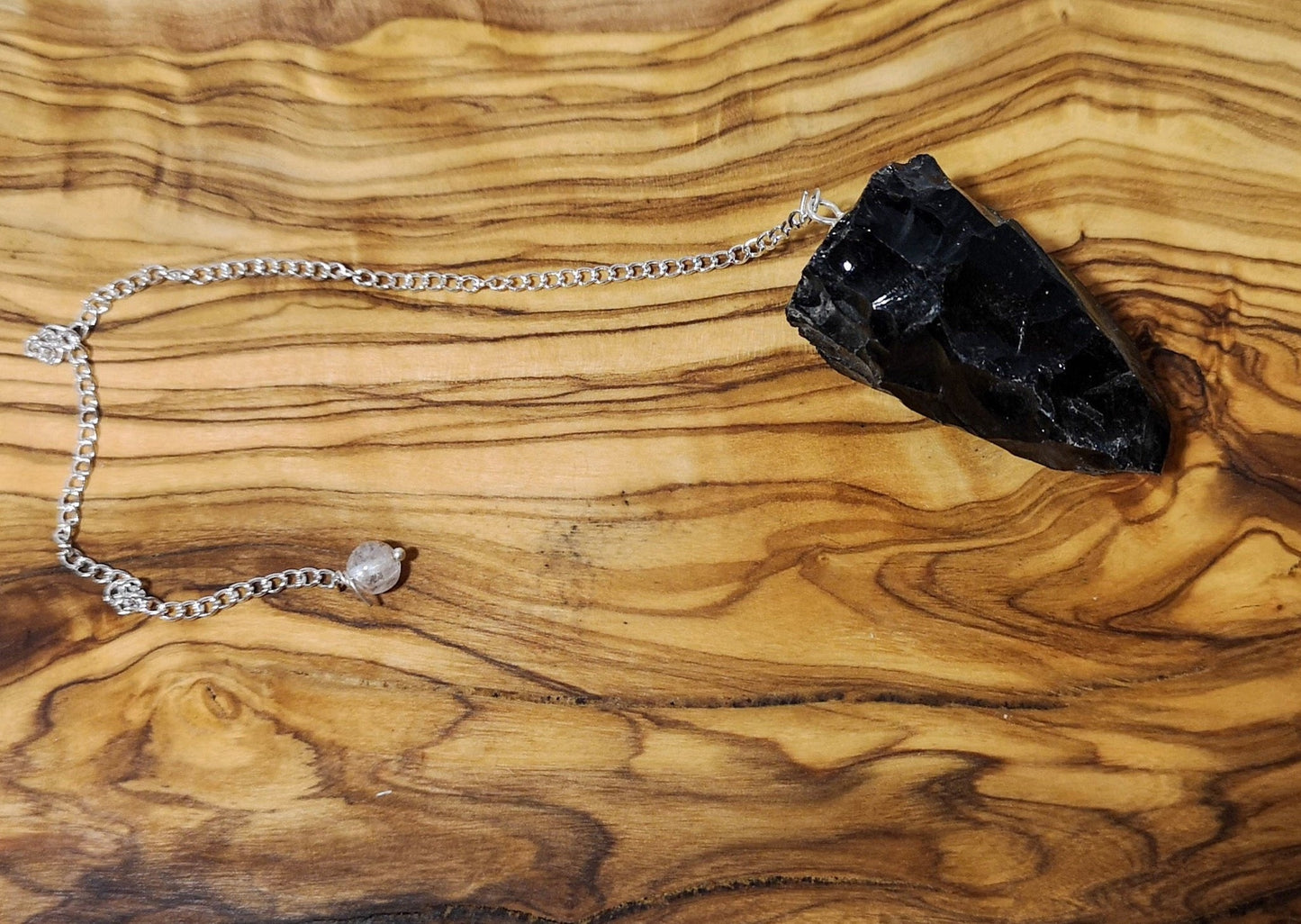 Rough black obsidian pendulum