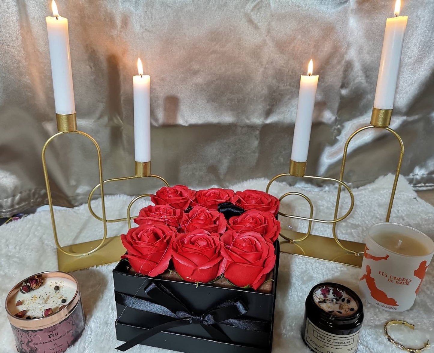 Bouquet de fleurs de savon - Roses Rouges - Carré