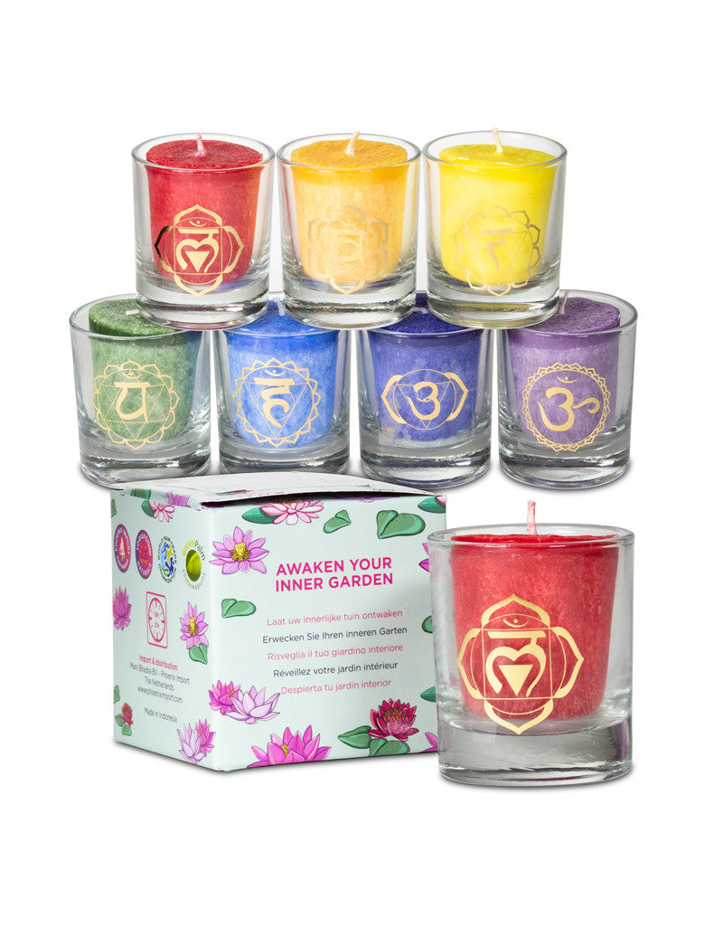 SET OF 7 CHAKRA SCENTED VOTIVE CANDLES GIFT BOX